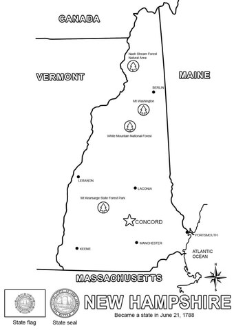 Map of new hampshire coloring page free printable coloring pages