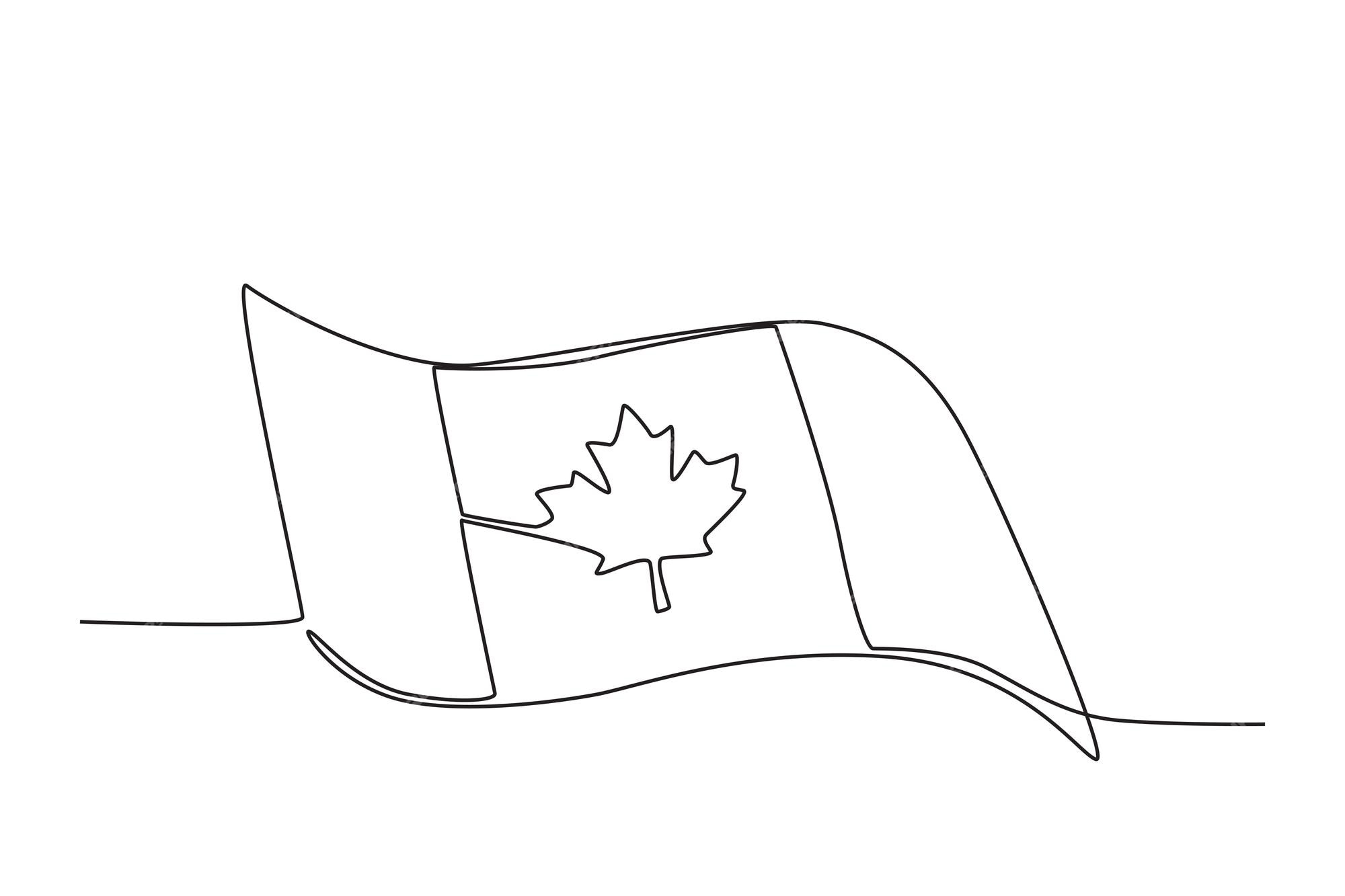 Premium vector an unfurled canadian flag canada day oneline drawing