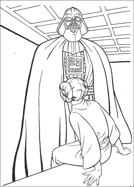Leia and darth vader coloring page