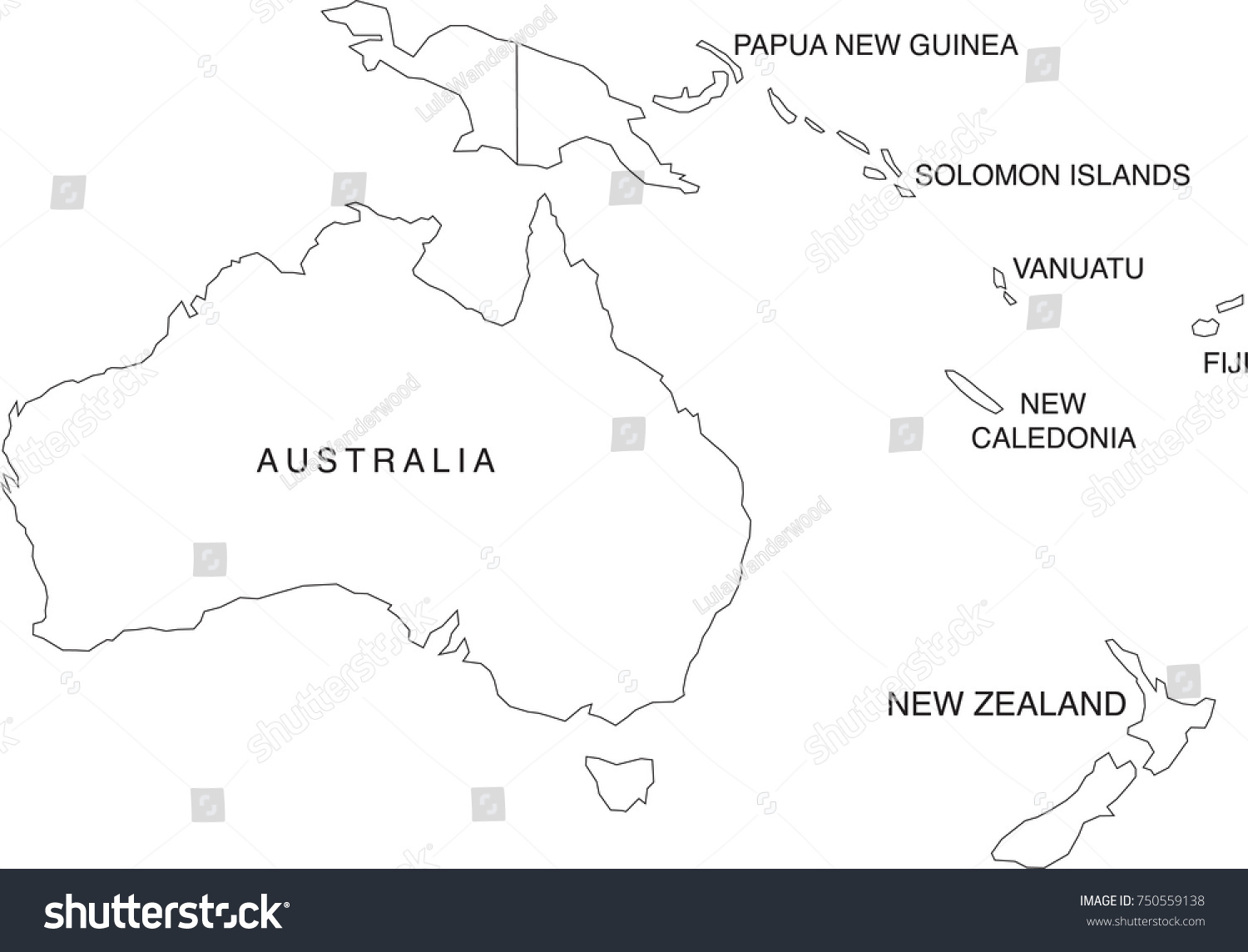 Hakuun australia oceania map coloring book outlines liittyvã vektorikuva rojaltivapaa