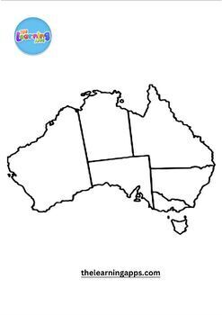 Australia map printable worksheets coloring page for kids by the learning apps
