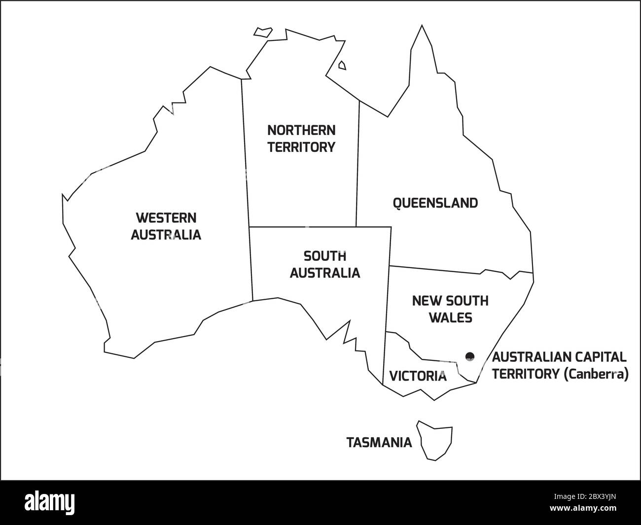Australia map states black and white stock photos images