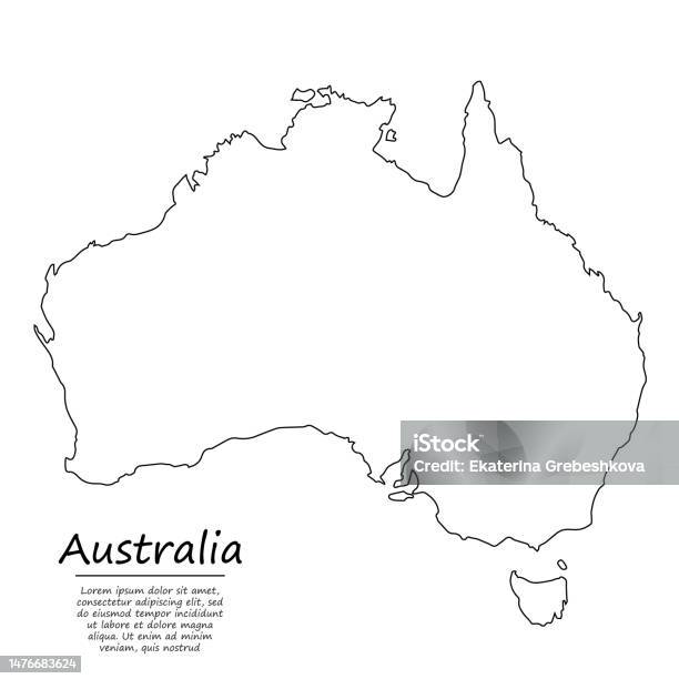 Simple outline map of australia in sketch line style stock illustration