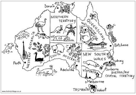 Australia map colouring page australia map australia for kids australian animals