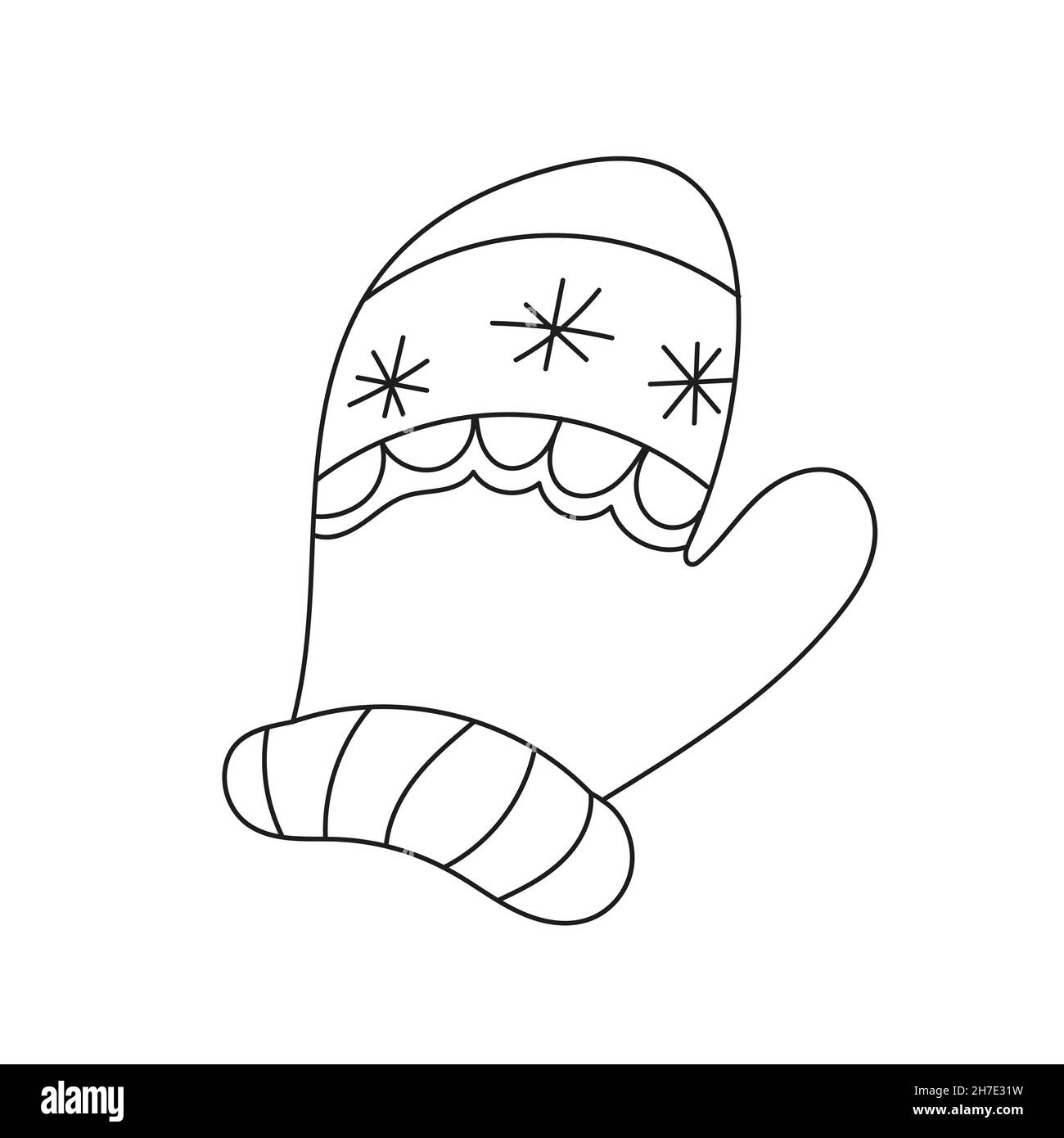 Simple coloring page winter mitten in the doodle style vector illustration isolated on a white background for a postcard sticker coloring book stock vector image art