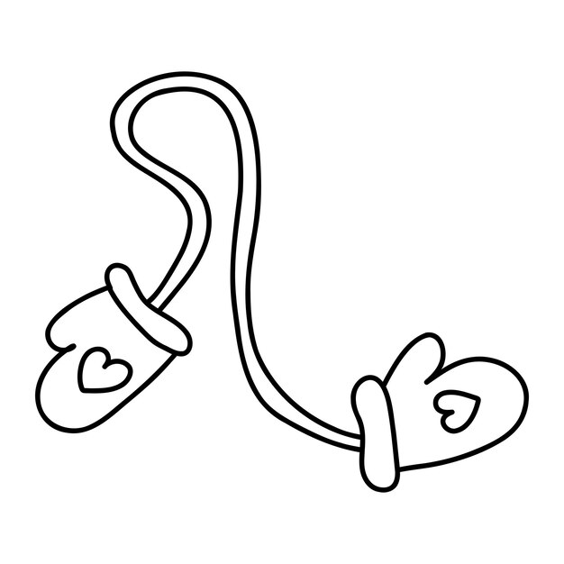 Premium vector doodle winter mittens on a rop cartoon element vector sketch illustration black outline art for web design icon print coloring page