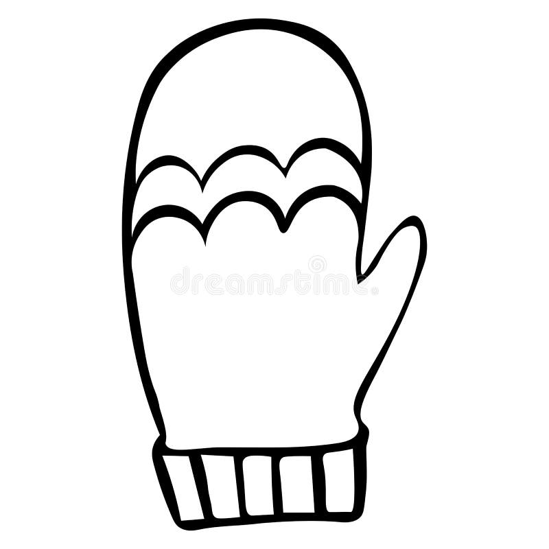 Woolen mitten sketch soft hand glove doodle style vector illustration outline on an isolated background coloring book stock vector