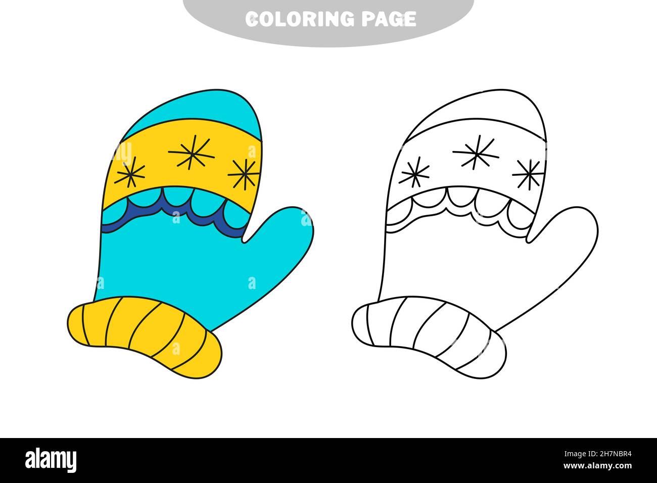 Simple coloring page winter mitten in the doodle style vector illustration isolated on a white background for a postcard sticker coloring book stock vector image art
