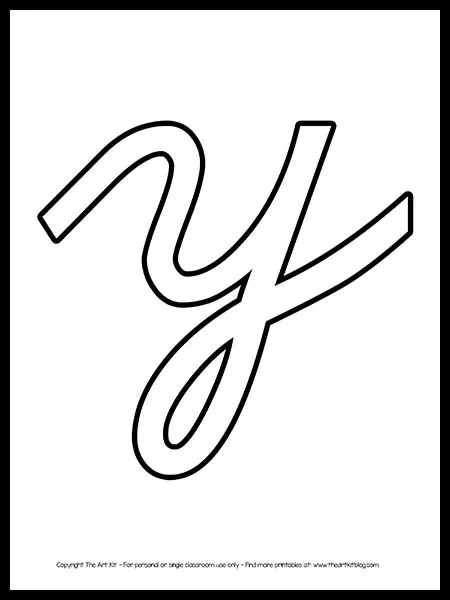 Lowercase letter y cursive outline printable free â the art kit