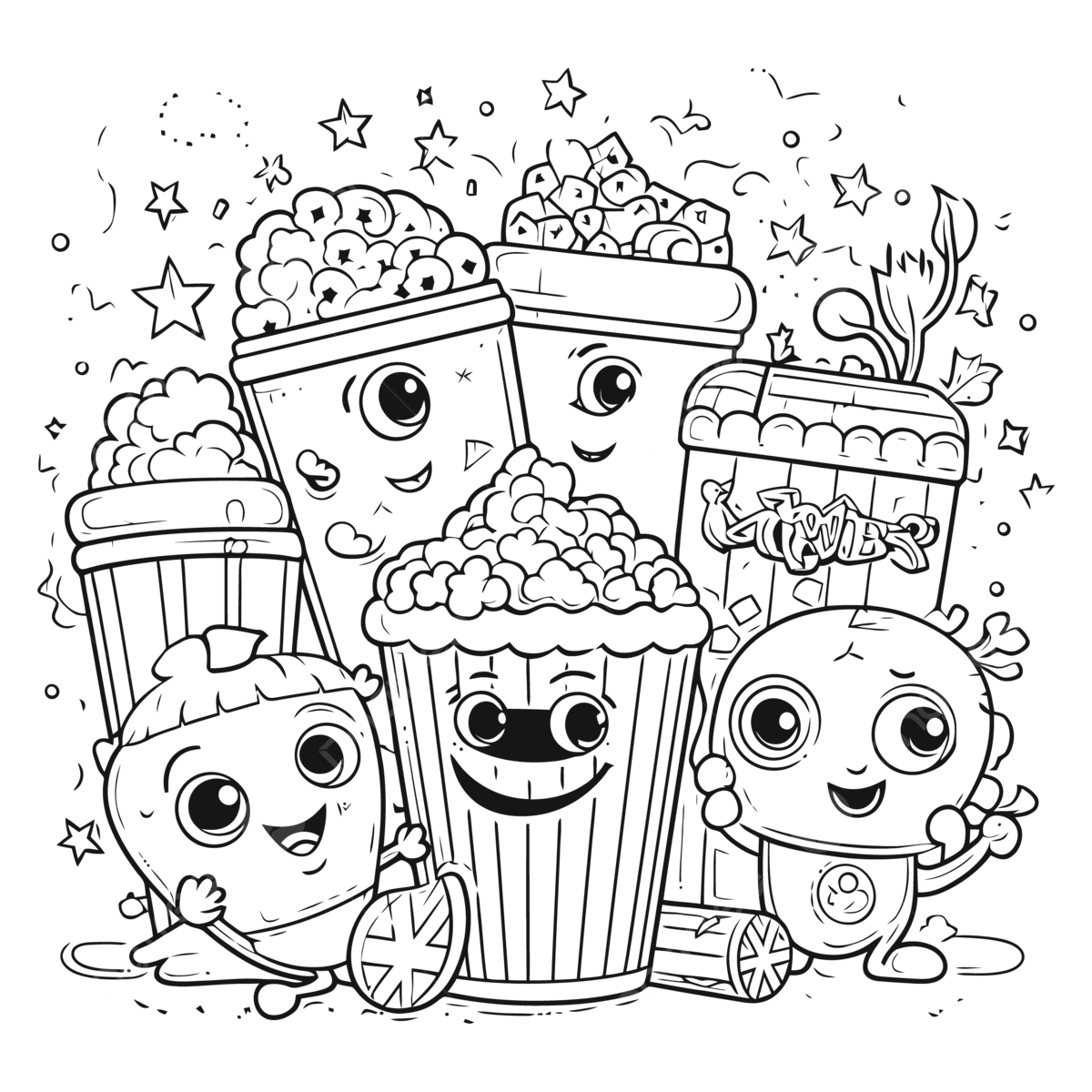 Coloring pages for kids with cartoons and popcorn outline sketch drawing vector car drawing cartoon drawing wing drawing png and vector with transparent background for free download