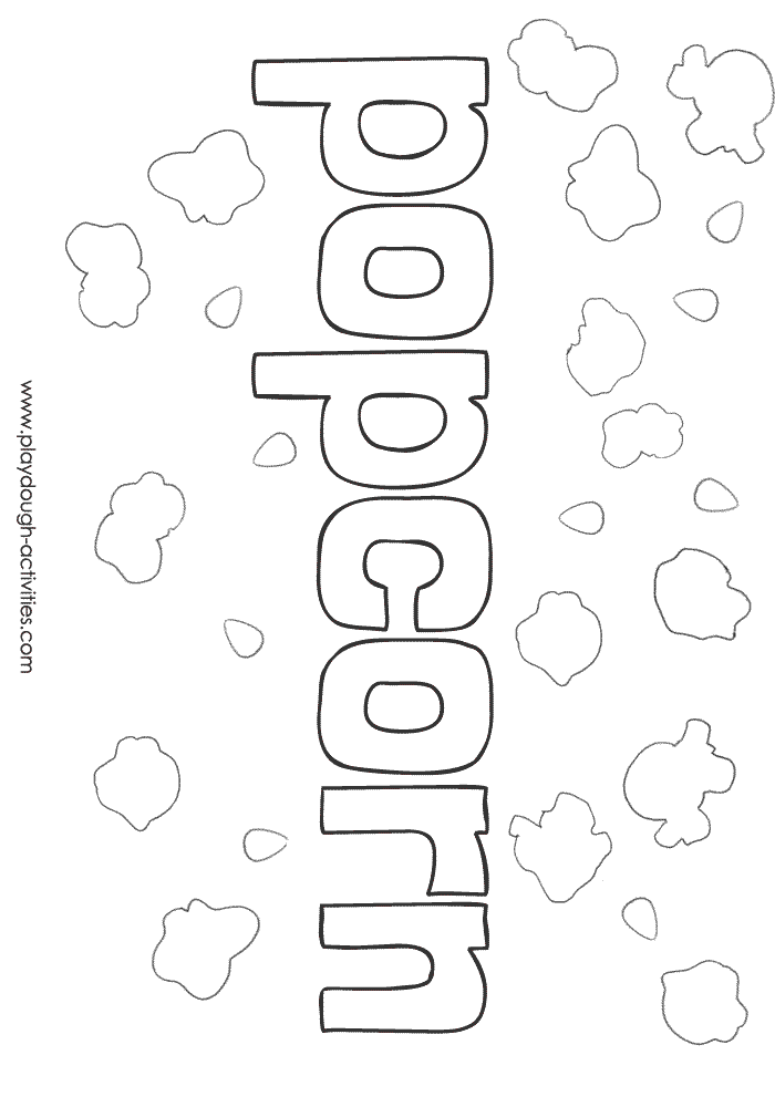 Popcorn word outline colouring picture playdough mat