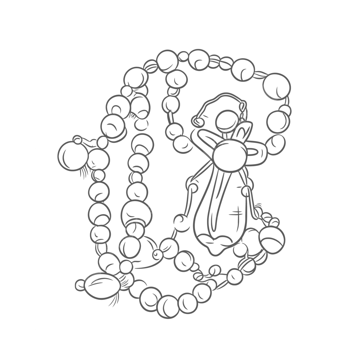 Coloring page of cross rosary with beads outline sketch drawing vector cross drawing wing drawing ring drawing png and vector with transparent background for free download