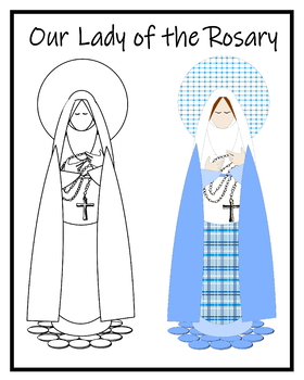 Fabric pattern saints digital coloring sheet of our lady of the rosary