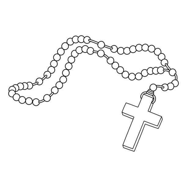 Rosary isolated coloring page for kids stock illustration