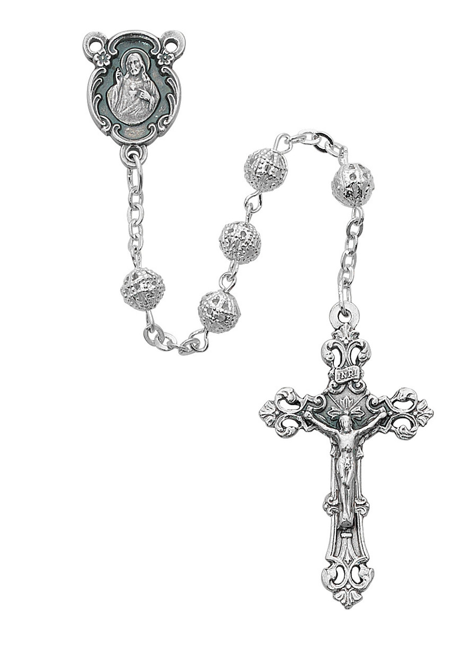 Rosary beads budded cross crucifix sacred heart of jesus centerpiece mm filigree beads sf