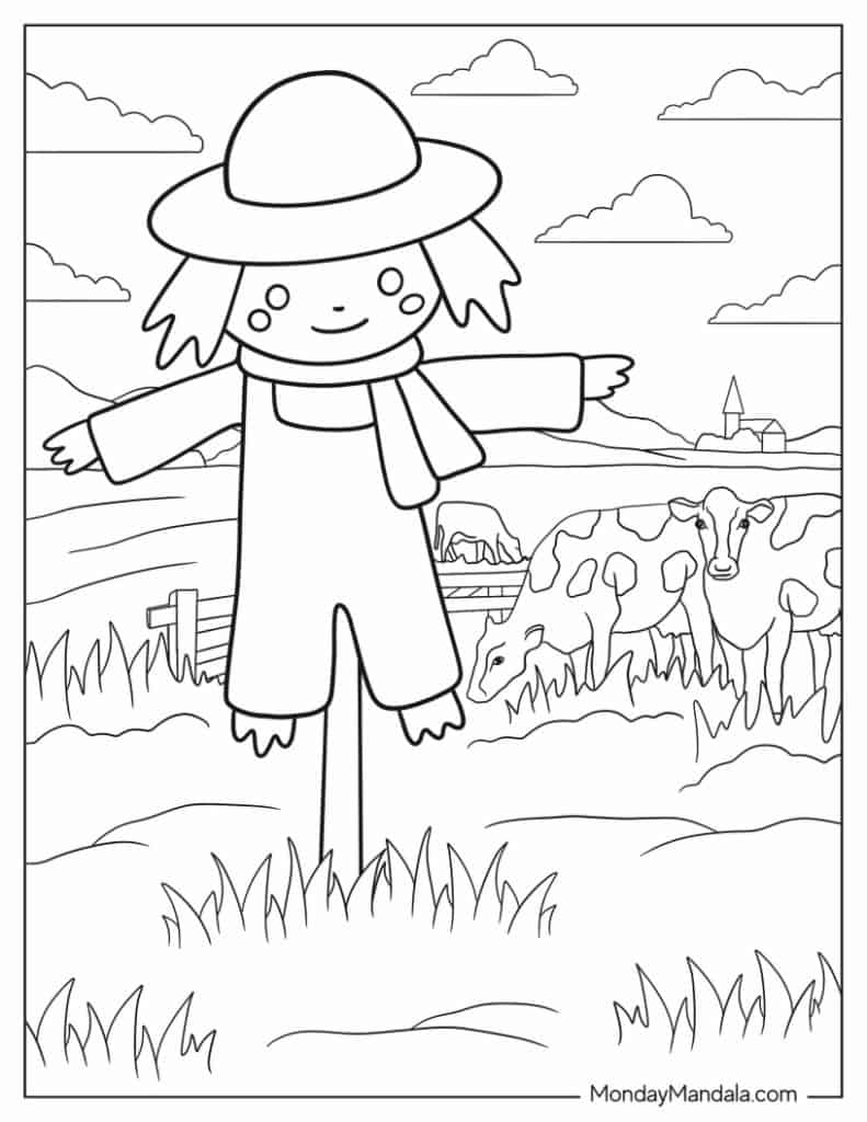 Scarecrow coloring pages free pdf printables