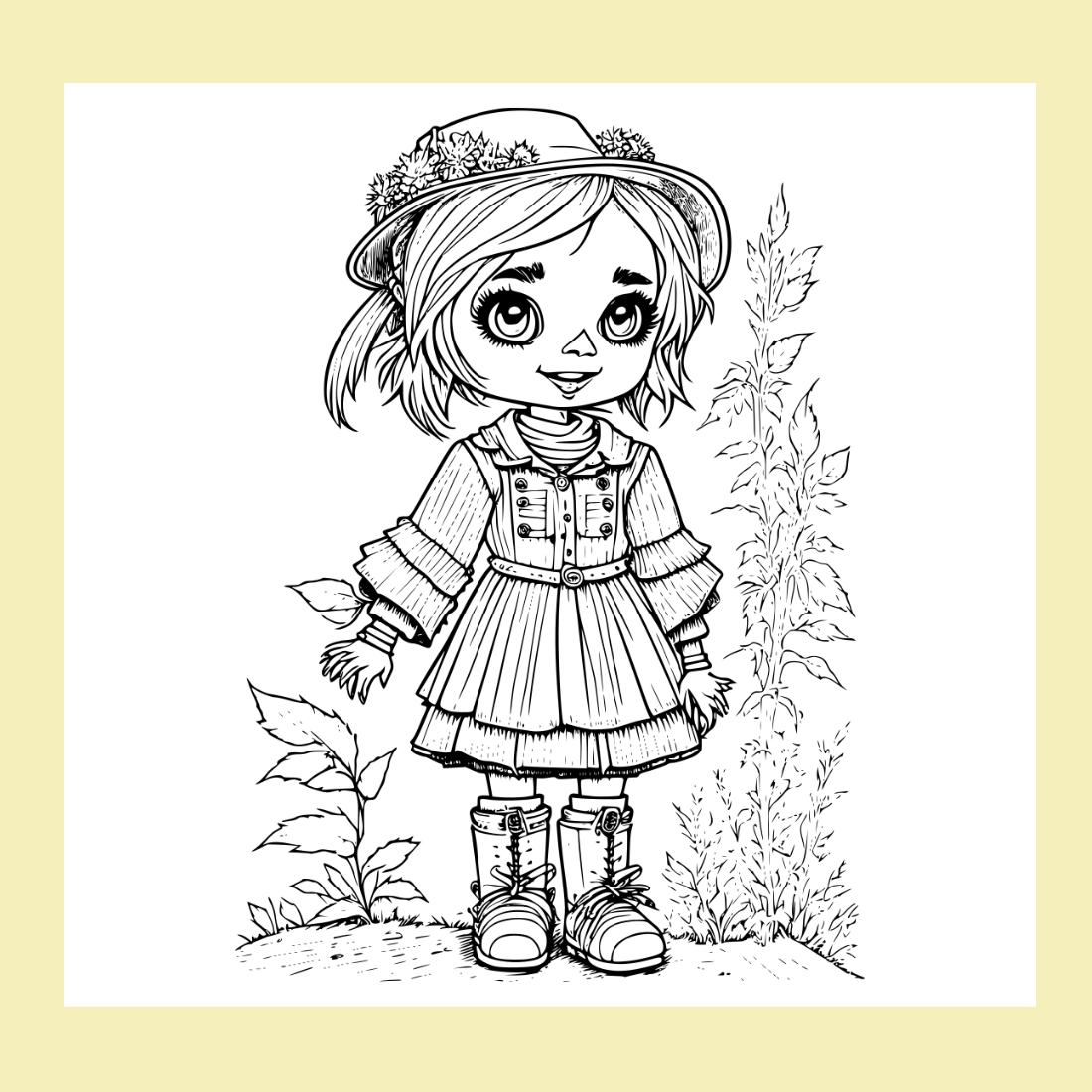 Coloring pages bundle for adultsa illustration of cute scarecrow character horror and creepy