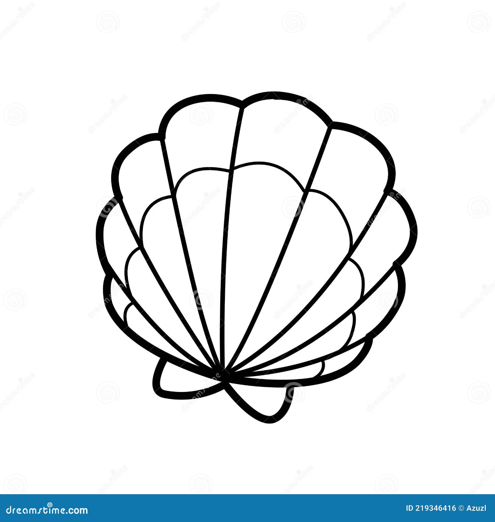 Scallop shell outlined for coloring page isolated on white stock illustration