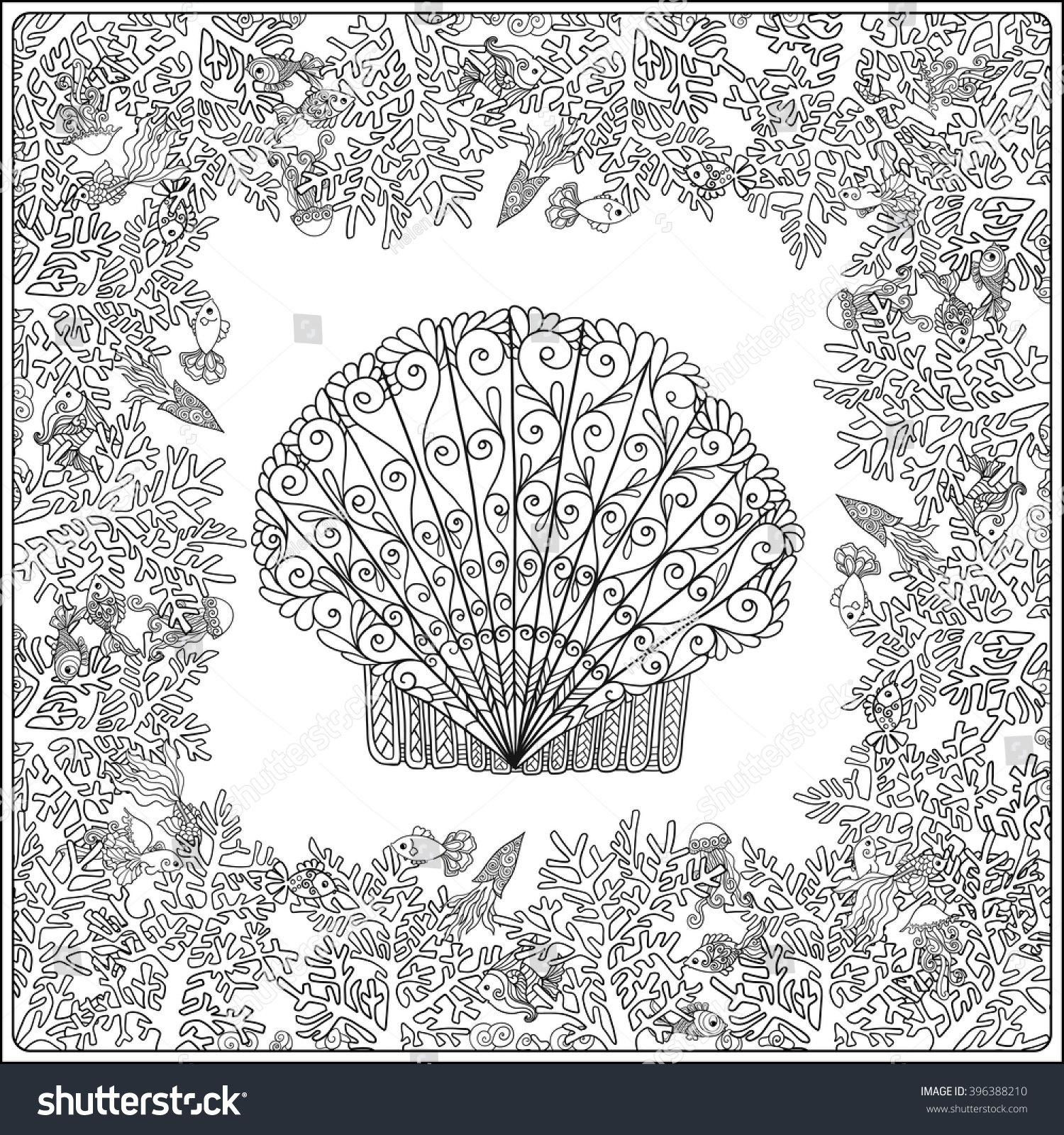 Adult coloring page corals sea shells stock vector royalty free