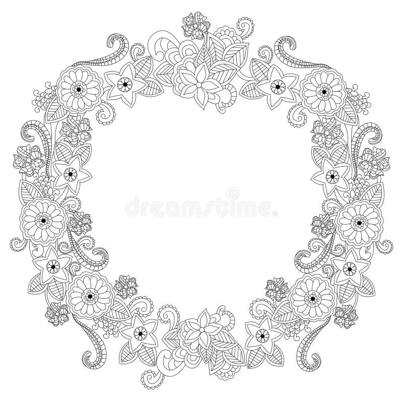 Flower frame oval coloring book vector illustration stock vector