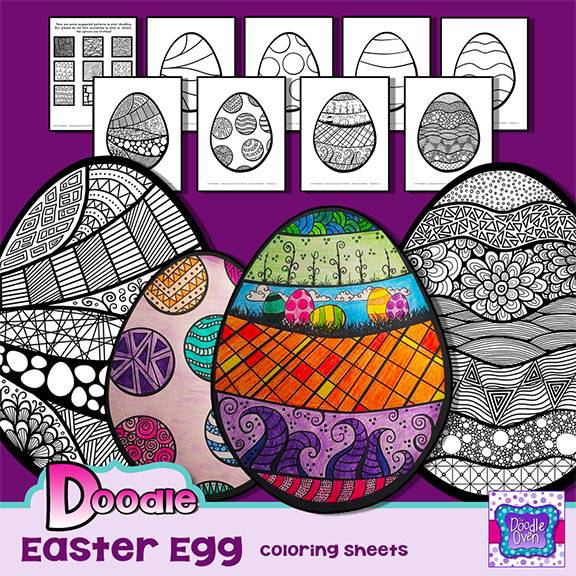 Easter egg doodle coloring pages instant digital download â heidi babin