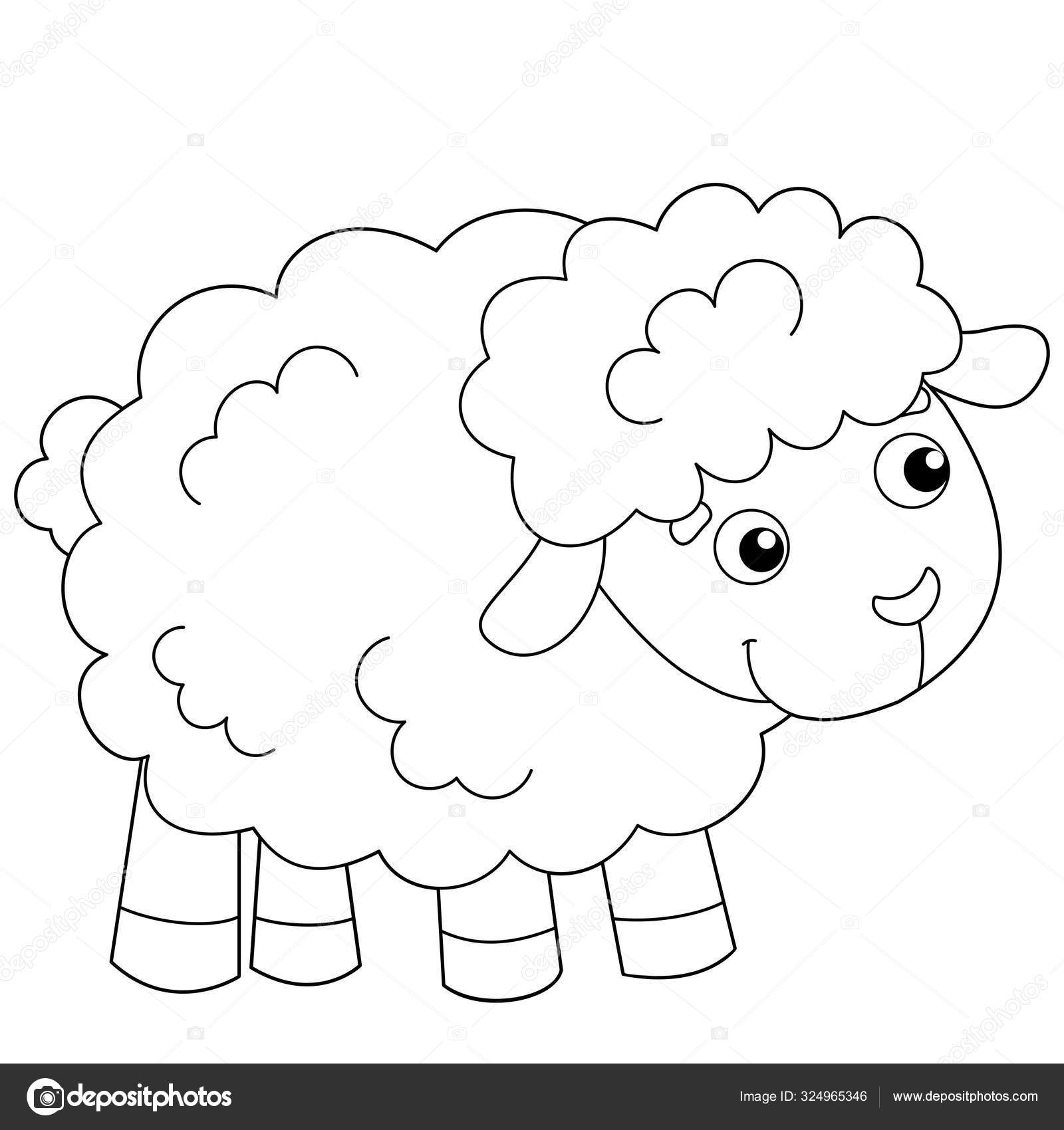 Pãgina para colorear esquema de ovejas de dibujos animados o cordero animales de granja libro para colorear para niãos vector de stock por oleon
