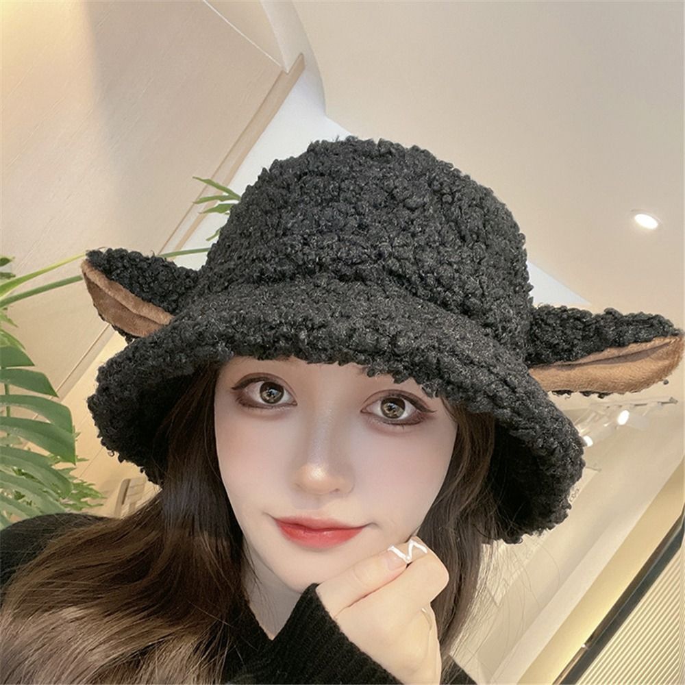 Lindo color sãlido orejar de oveja gorra de pesdor sombrero de cubo peluche
