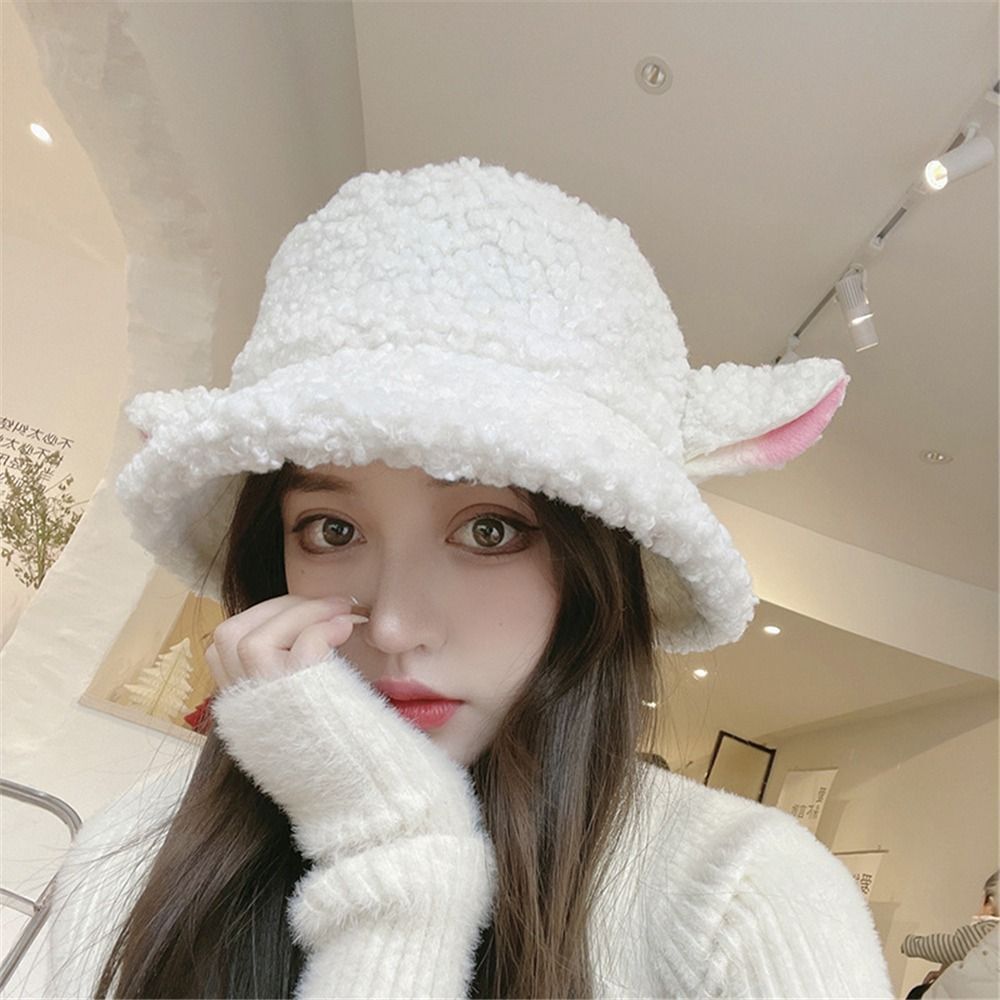 Lindo color sãlido orejar de oveja gorra de pesdor sombrero de cubo peluche