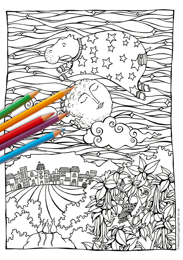 Sea w jumped over the moon louring page for adults â the happy struggling artist