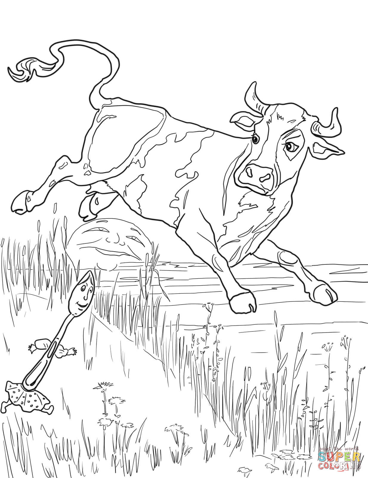 Cow jumped over the moon coloring page free printable coloring pages