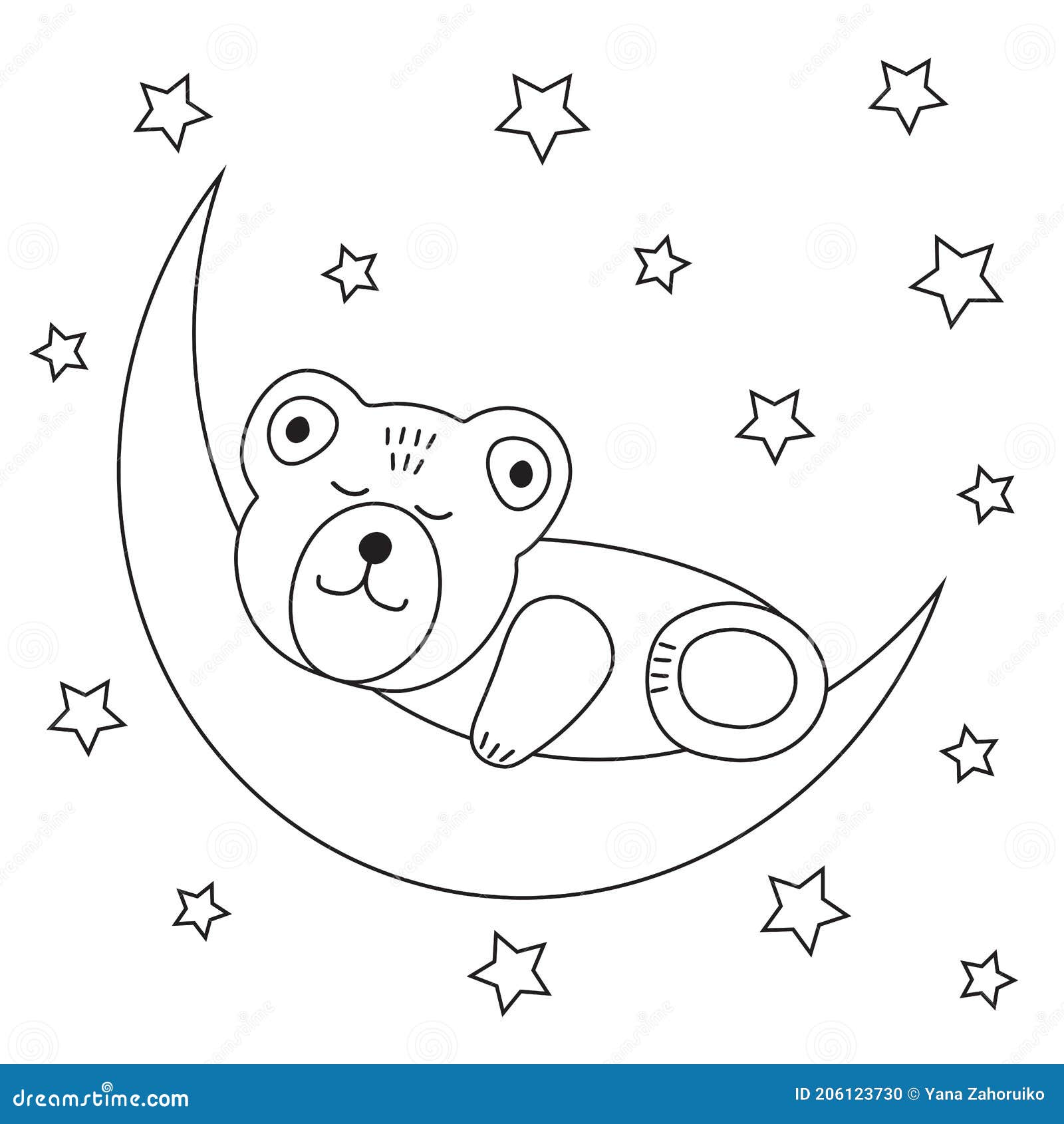Cute bear sleeps on a mooncoloring page stock vector