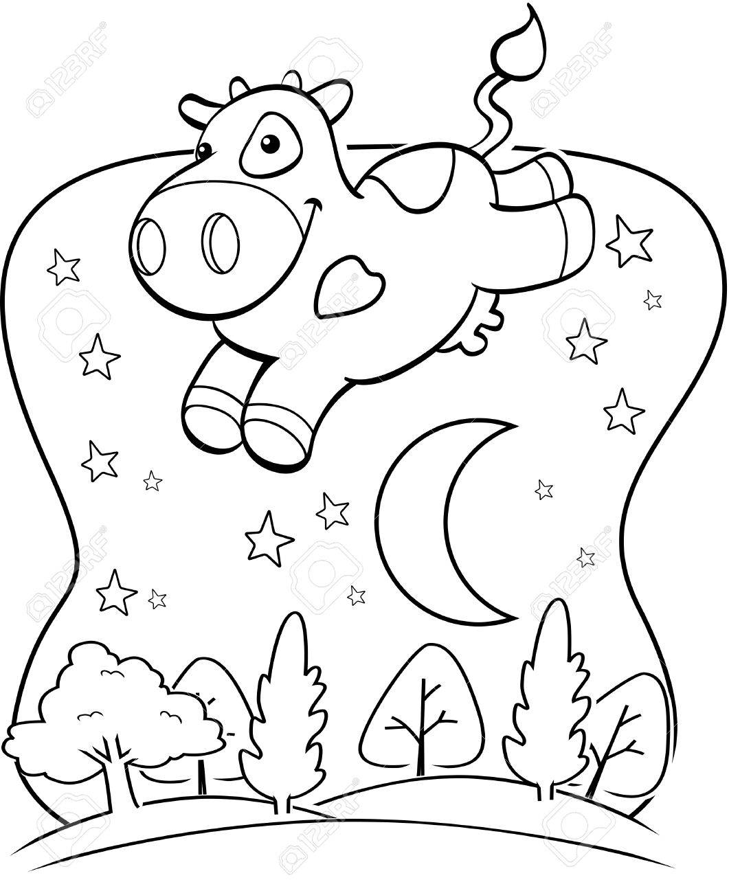 A happy cartoon cow jumping over the moon royalty free svg cliparts vectors and stock illustration image