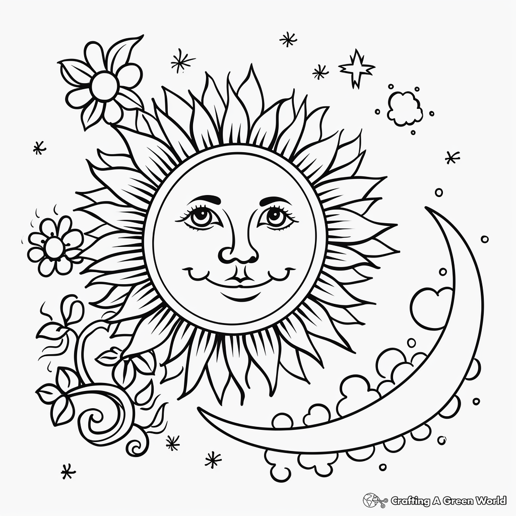 Sun and moon coloring pages