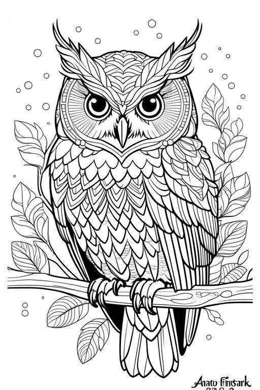 Painting of owl in colors ready for painting by numbers kit