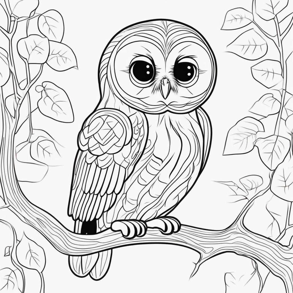 Please generate a coloring illustration of a owl with outline smooth lines