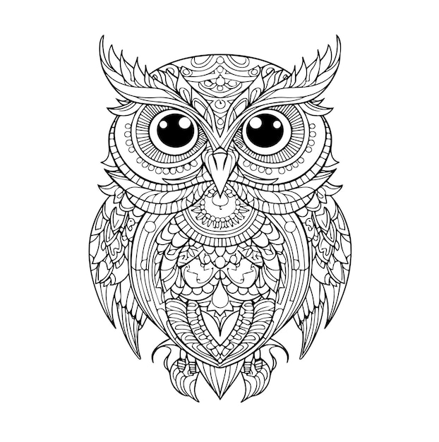 Premium vector hand drawn owl mandala for anti stress coloring page
