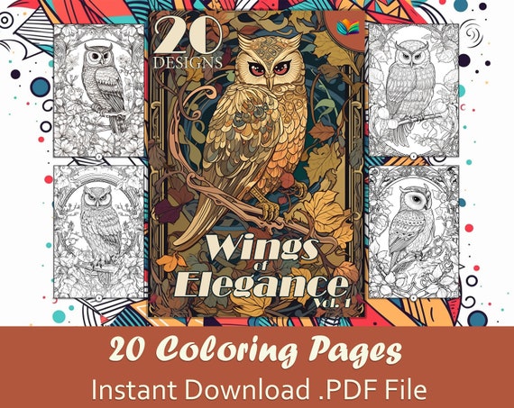 Elegant coloring book for adults kids art deco owl designs art nouveau owl coloring printable digital pdf wings of elegance vol
