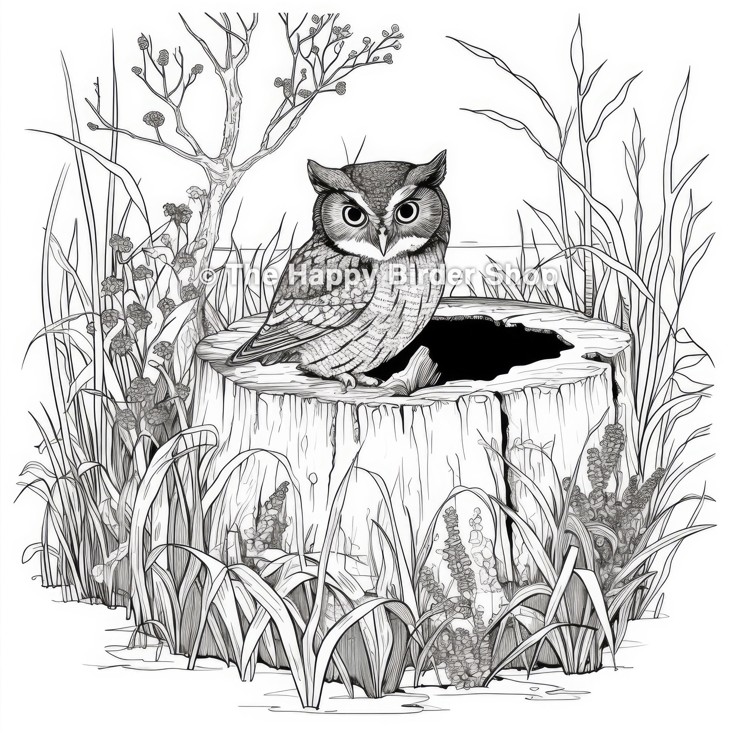 Eastern screech owl coloring page printable jpg adult coloring bird illustration nature art instant download nature coloring