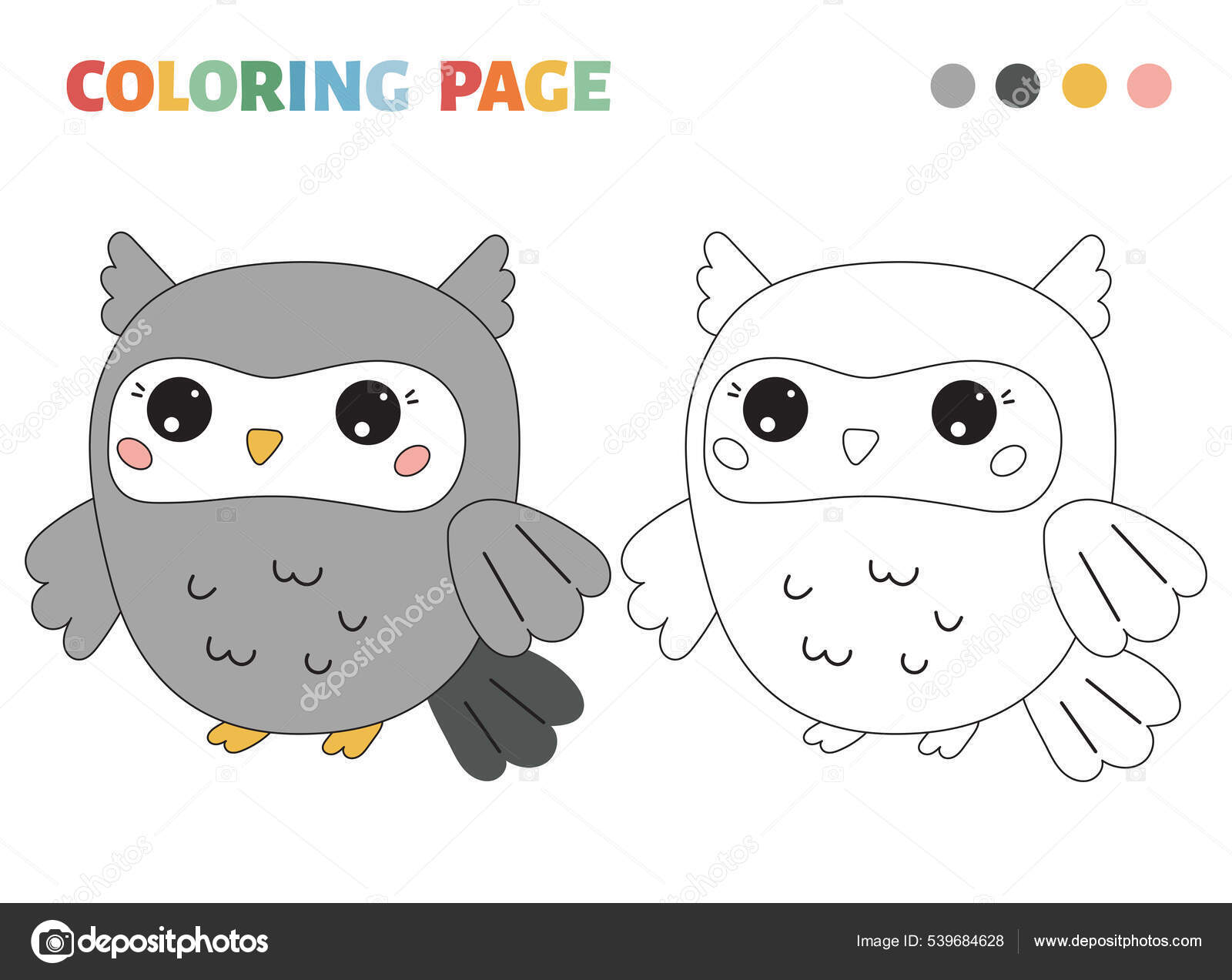 Coloring page with cartoon owl educational game for preschool children black and white line art colouring and colored designs cartoon animal on white background vector illustration stock vector by kristina