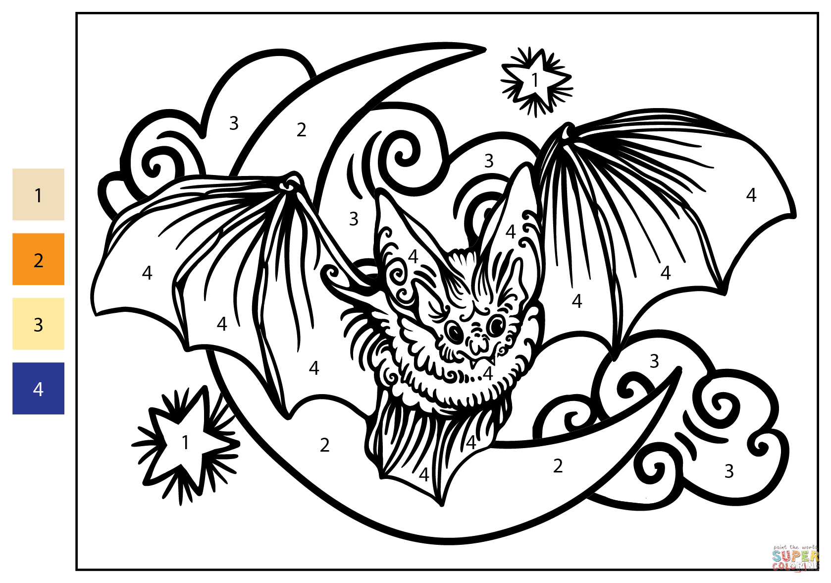 Bat color by number free printable coloring pages