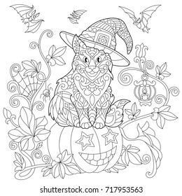 Halloween coloring page cat hat halloween stock vector royalty free
