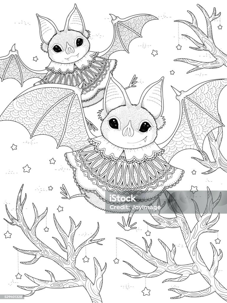 Lovely bat adult coloring page stock illustration