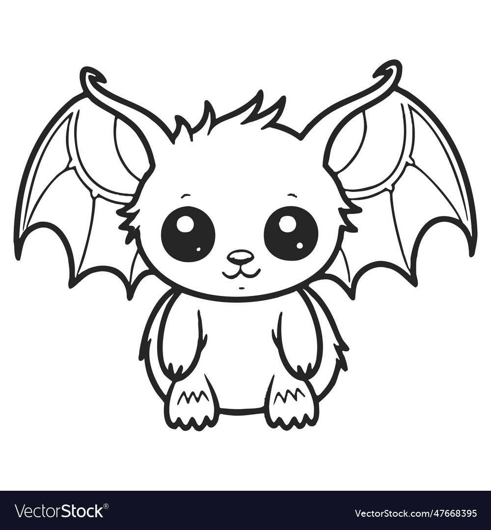 Coloring page simple black and white cute bat vector image