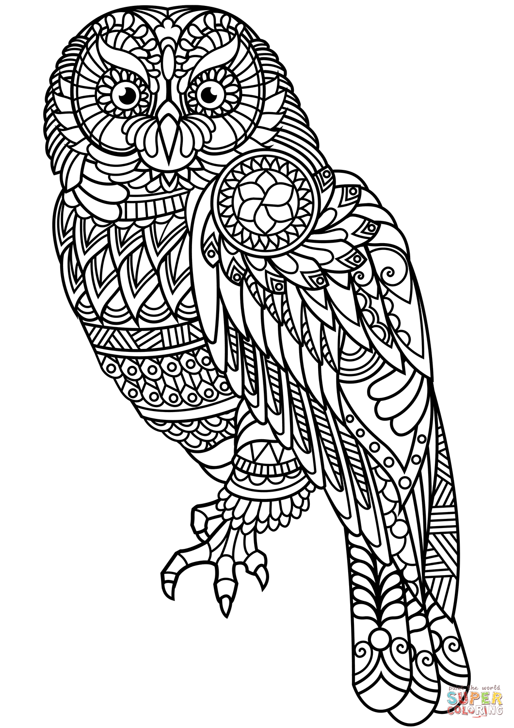Owl zentangle coloring page free printable coloring pages