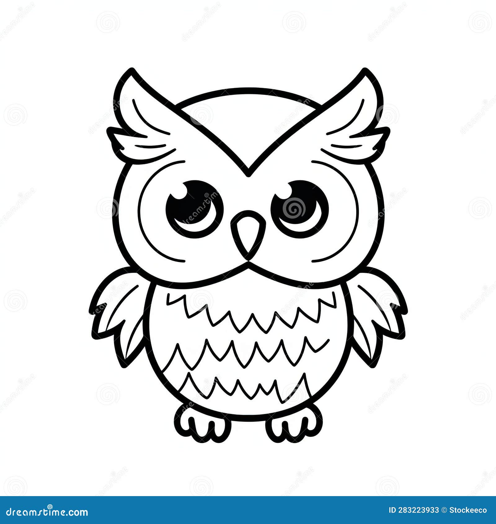 Cute owl coloring page for kids stock illustration