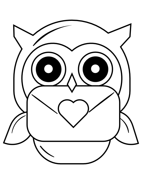 Printable owl with love letter coloring page