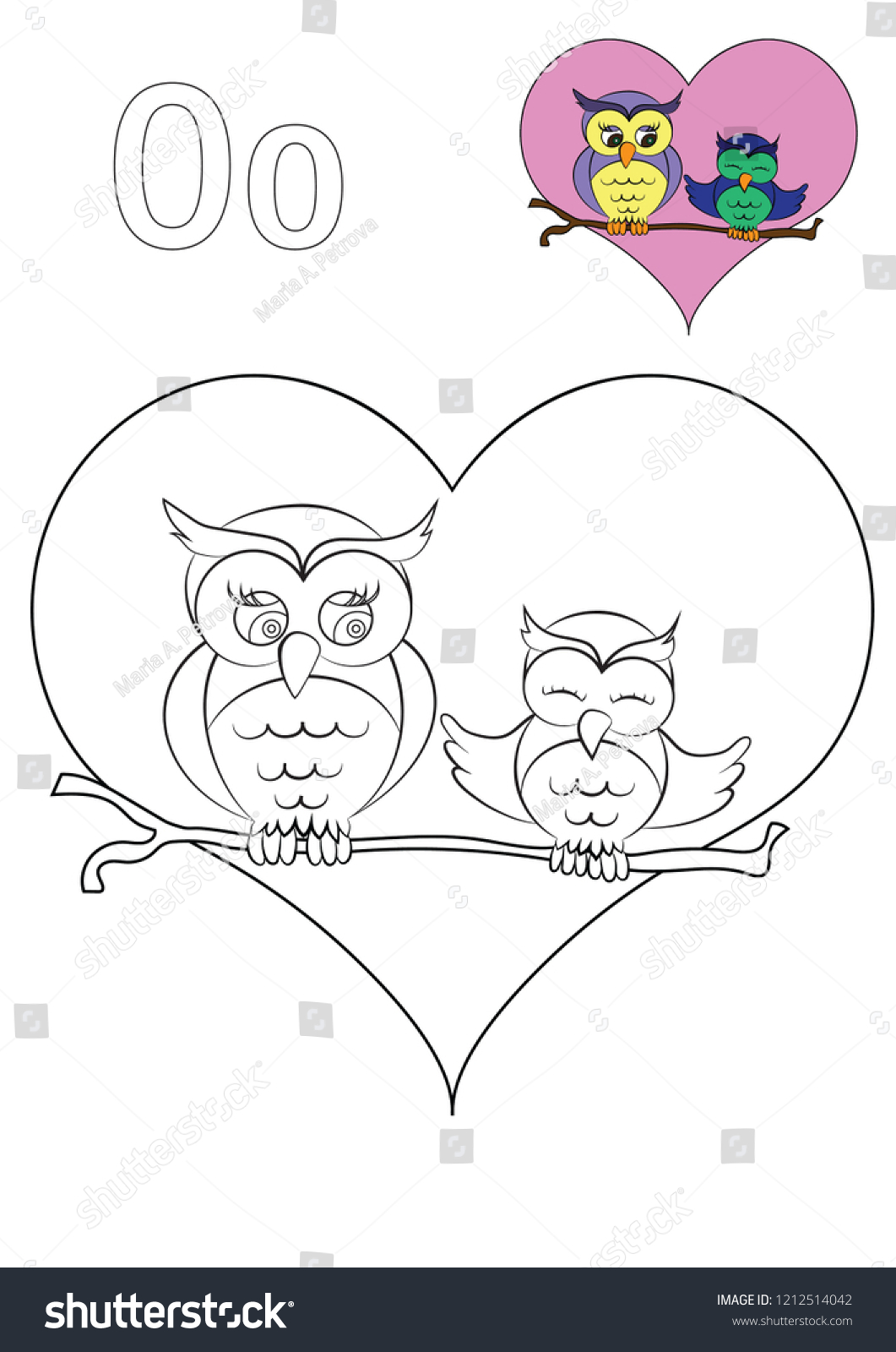 Owls heart vector coloring book page stock vector royalty free