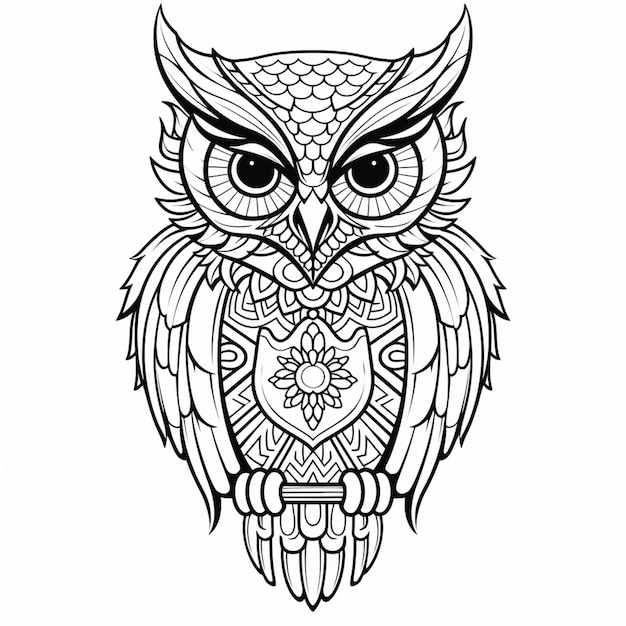 Premium ai image a coloring page with an owl with a heart on it generative ai
