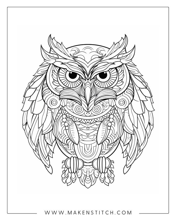 Owls coloring pages for kids and adults