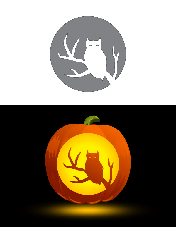 Printable owl and full moon pumpkin stencil
